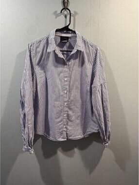 Womens Nanette Lepore Shirt Buttons Up Long Sleeves Size Medium Blue/White